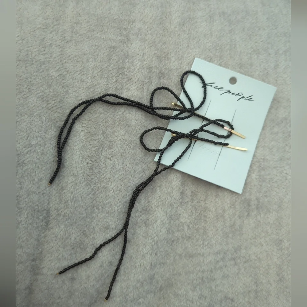 NWT Free People Black Dainty Beaded Bow Pins
